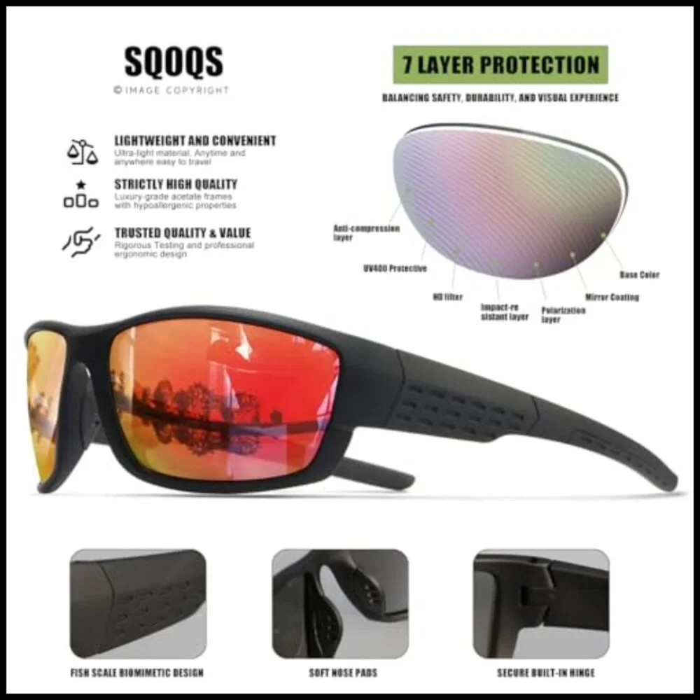 Polarized Sports Sunglasses UV400 Protection Lightweight Wrap Around Goggles